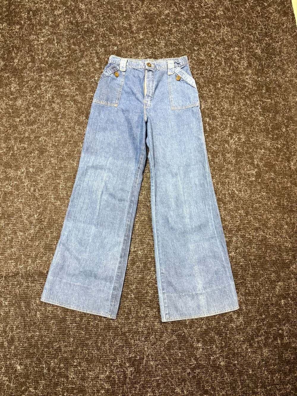 Womens High Waist Wide Leg Denim Jeans with Front Utility Pockets Size 26 Vintag